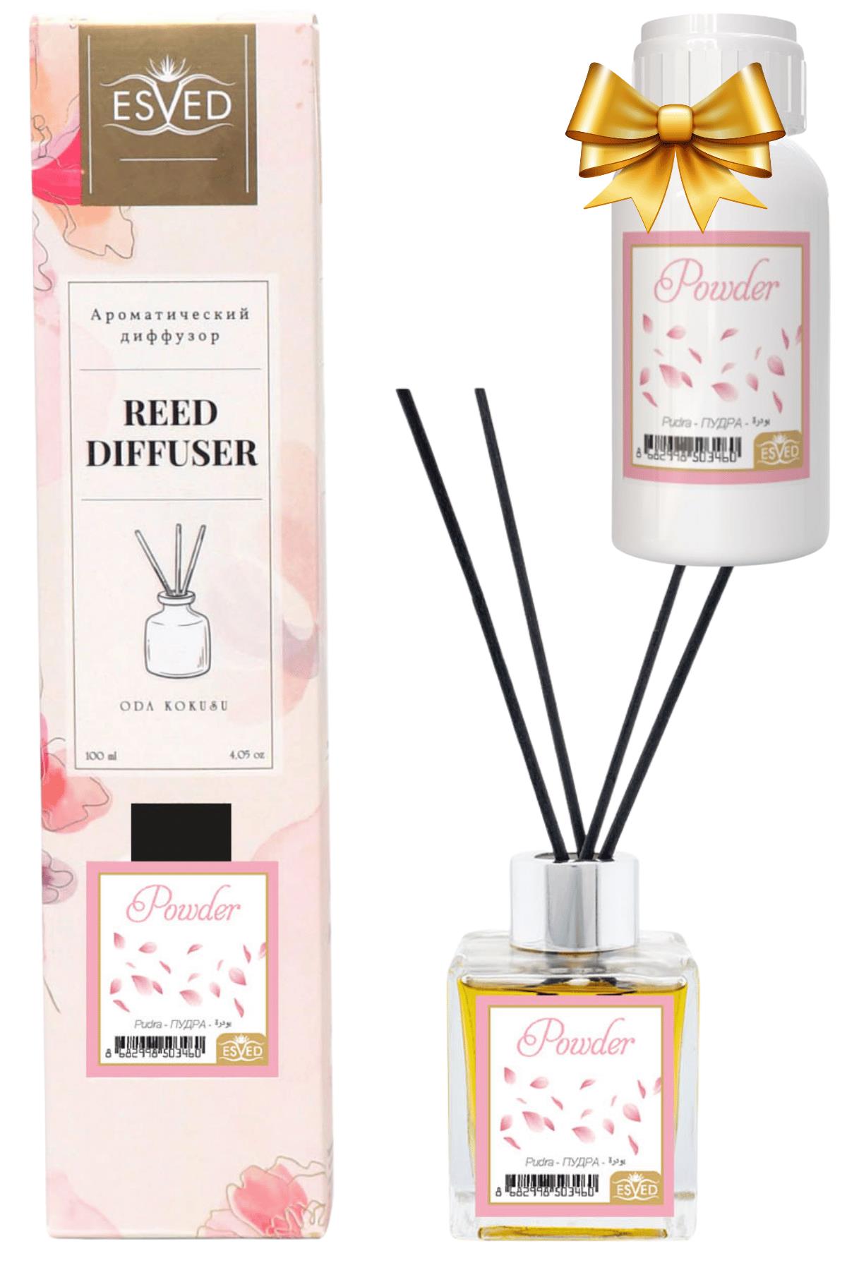 Pudra Kokusu 100 Ml Çubuklu Oda Kokusu Yedek Dolum Şişesi Hediyeli