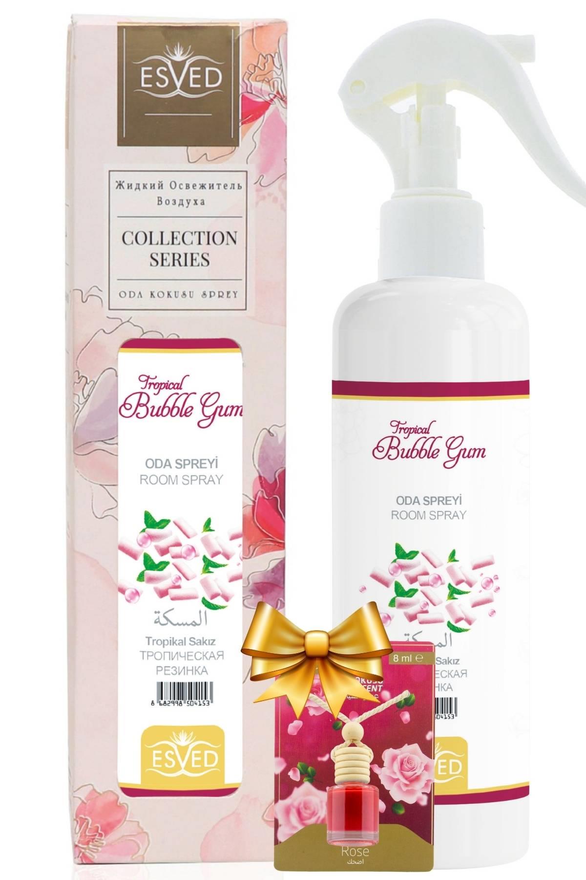 Tropikal Sakız Kokusu Sprey 400Ml. Gül Kokusu Araba Kokusu 8Ml. Hediyeli